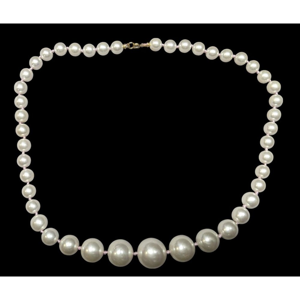 Vintage Elegant Hand Knotted Graduated Faux Pearl Necklace